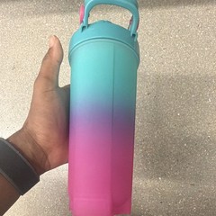 24 oz Reusable Plastic Water Bottle Blue & Pink Gradient Screw-on Lid
