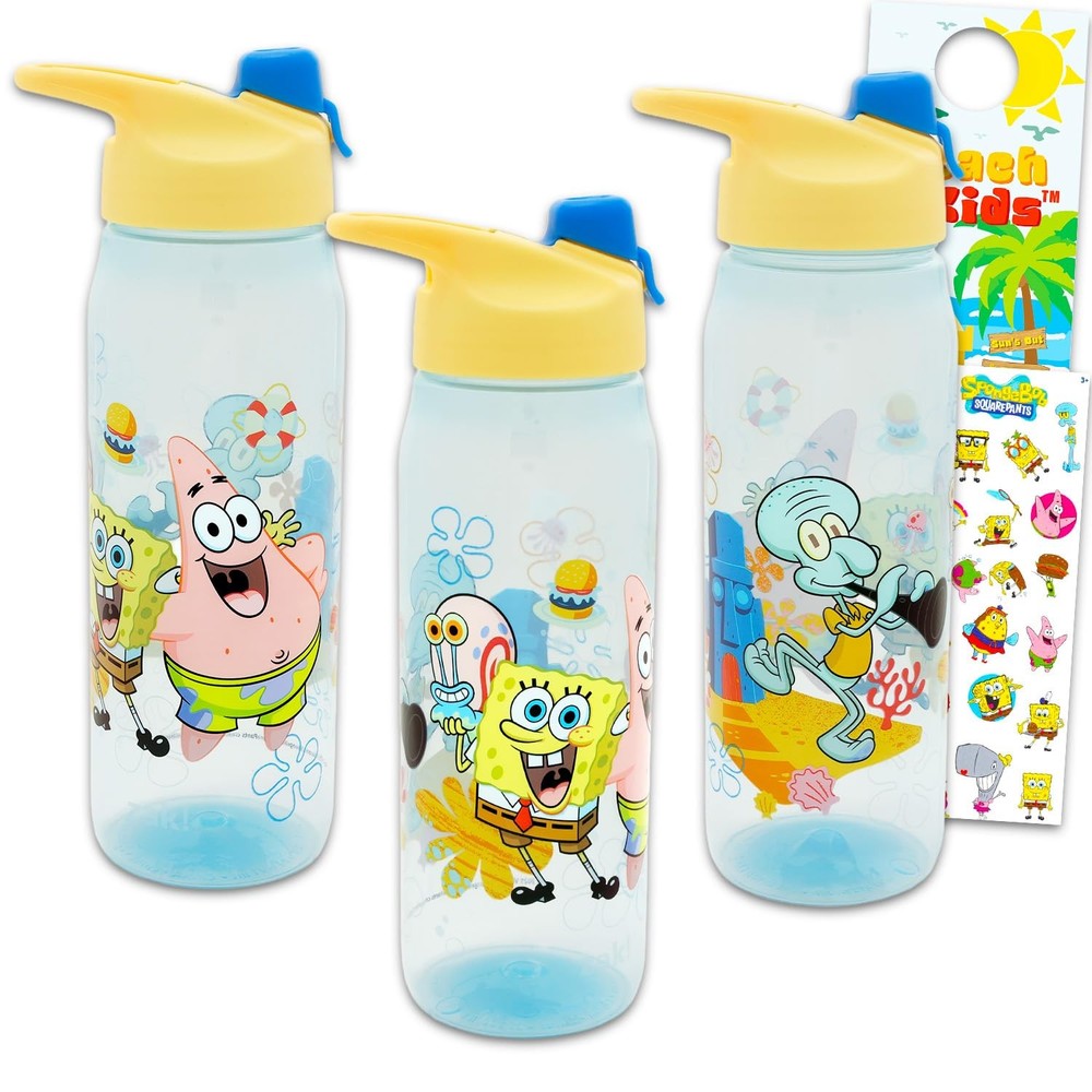 SPONGEBOB SQUAREPANTS Spongebob Water Bottles 3 Pack – Bundle with Multicolor