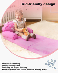 MOONBEEKI Kids Couch Fold Out, Foldable Princess Chair for Toddlers 1-3, Kids Fu