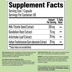 Liver Support Supplement – Milk Thistle 300mg, Dandelion, Artichoke, 60 Capsules