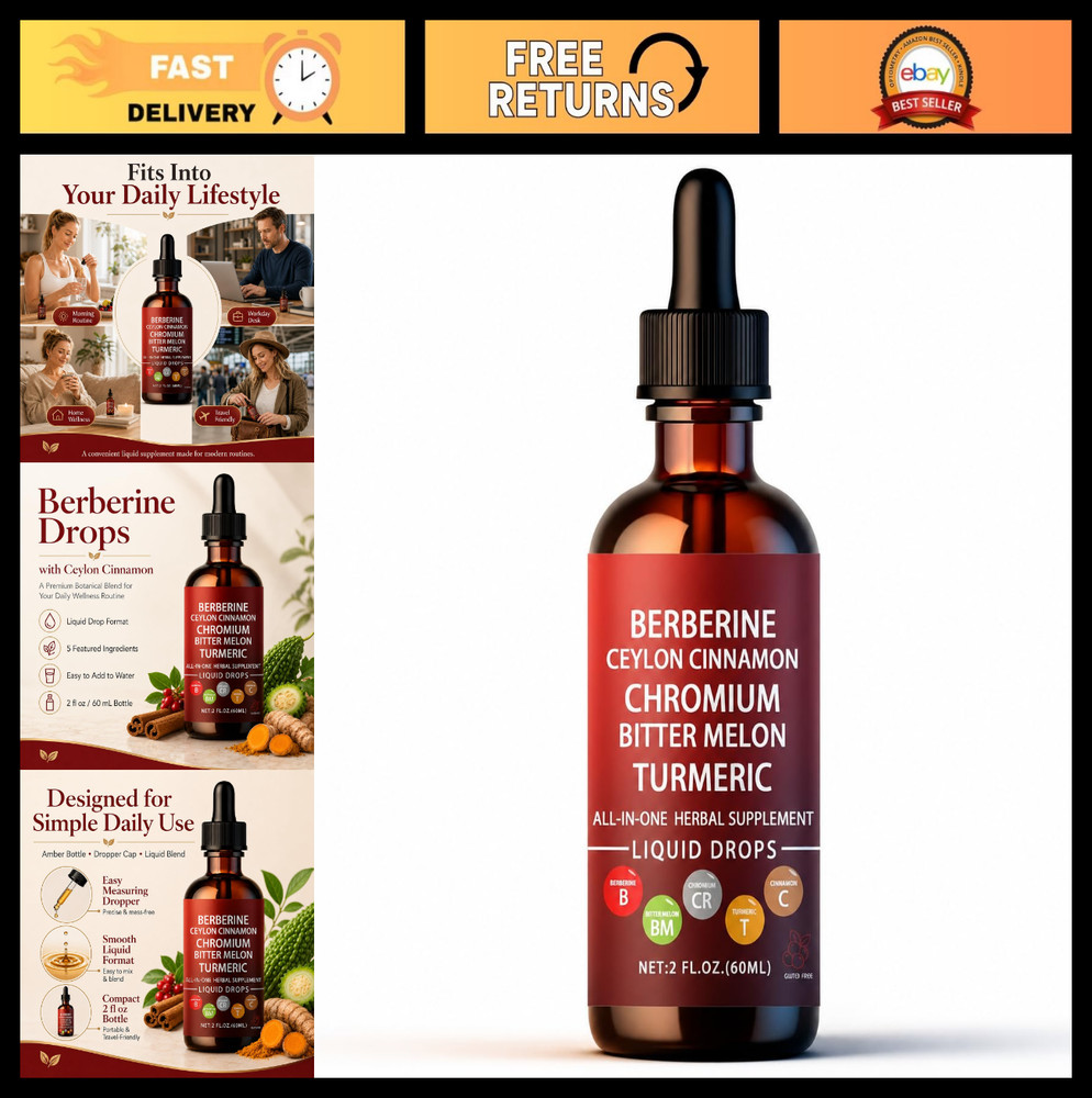 Berberine Drops with Ceylon Cinnamon – 2 fl oz | Herbal Wellness Supplement