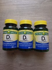 (3 pack) Spring Valley Vitamin D3 Softgels,10 mcg (400 IU), 200 Count, Supplemen
