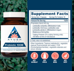 Ayush Herbs Probiotic 100B – Microbiome – 60 Vegetarian Capsules – Newest Exp.