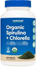 Organic Spirulina & Chlorella Tablets 3,000mg – Vegan, Non-GMO, Gluten-Free, 360