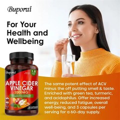 Apple Cider Vinegar 120pcs, Detox Cleanse, Weight Management, Intestinal Health