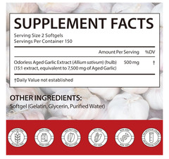 Odorless Aged Garlic Extract 2 PACK 7500mg – 300 Softgels,Heart & Immune Support