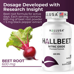 HALLUSA NATURAL Beet Root Nitric Oxide Blood Flow & Circulation Support 60 Caps