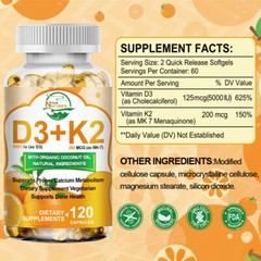 10/60/120PCS Vitamin K2 with D3 Capsules for Heart and Bone Health Supplement