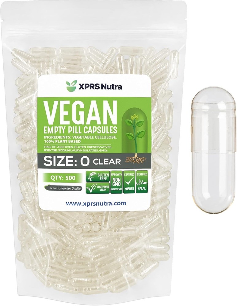 Size 00 Empty Vegan Capsules – 500 Count Clear Veggie Capsules for Essential …