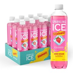 Sparkling Ice STARBURST Strawberry, Zero Sugar Flavored 17 Fl Oz (Pack of 12)