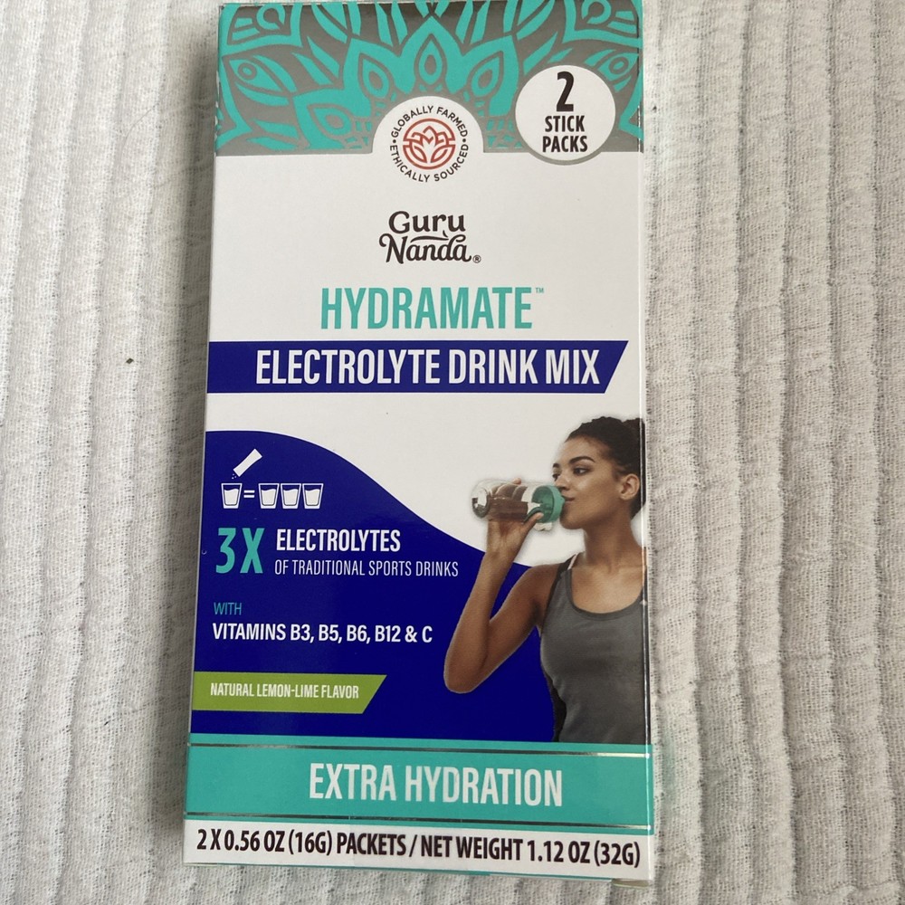 Guru Nanda Hydramate Electrolyte Drink Mix 2 Stick Packs In Box