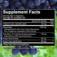 Resveratrol Capsules 1400mg Serving Anit-Aging and Cardiovascular Health
