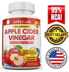 3 X Pure APPLE CIDER VINEGAR ACV 3000mg PURE WEIGHT LOSS FAT BURNER Diet Pills