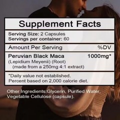Black Maca 1,000 Mg Natural Energy Booster Peruvian Maca for Men and Women