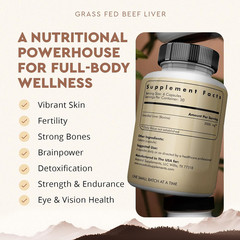 Grass Fed Beef Liver 180 Capsules, Supports Energy Production, Detoxification, D