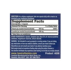 Basic NIACIN 500 mg Capsules Flush Free Niacin Inositol Dietary Supplement 60 Ct