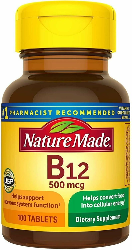 Nature Made Vitamin B12 Brain Cell Support Tablets Supplement 500mcg 100 Count