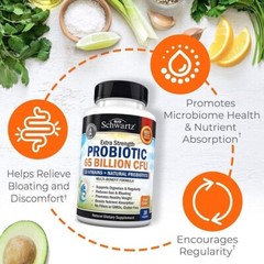 BioSchwartz Probiotic 65 Billion CFU Reduce Bloating & Support Digestion, 30 ct