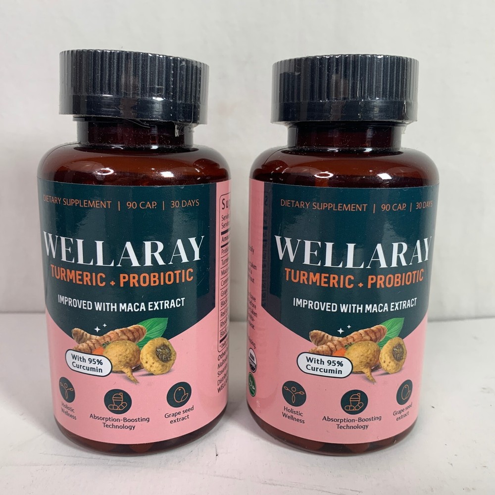Wellaray Turmeric + Probiotic Dietary Supplement 90 Capsules Lot of 2 Bottles