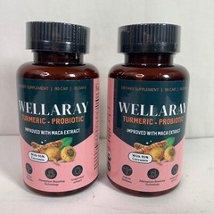 Wellaray Turmeric + Probiotic Dietary Supplement 90 Capsules Lot of 2 Bottles