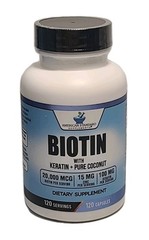 Biotin 20,000Mcg With KERATIN, COCONUT POWDER And Zinc • 120 CAPSULES • 03/2028