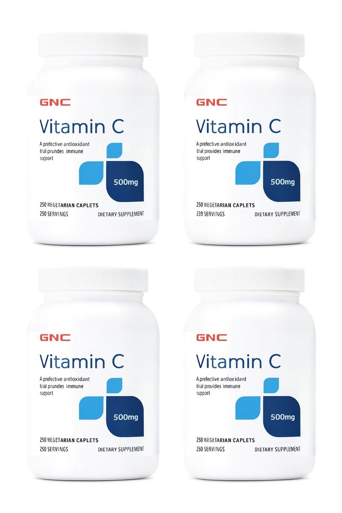 4 PACK GNC Vitamin C 500mg, 250 Caplets, Provides Immune Support