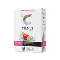 CELSIUS On-The-Go Powder Sticks Dragonfruit Lime, 2.8 Oz (14 Sticks PK) DEMAGED