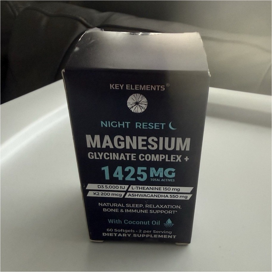 Key Elements Night Reset Magnesium Glycinate 1425mg 60 Softgels Sleep Exp 01/28