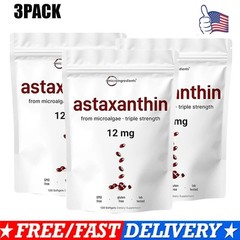 3 package Micro Ingredients Astaxanthin 12mg, 120 Softgels, Dietary Supplemen…