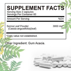 Senna Capsules 3000mg – Constipation Relief, Cleansing & Detox, Weight Loss
