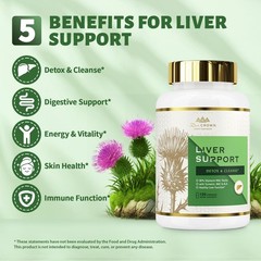 DR. CROWN Liver Cleanse Detox & Repair – Milk Thistle 120 Count (Pack of 1)
