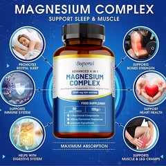 Magnesium 180pcs, High Absorption,Relieves Stress,Supports Bone and Heart Health