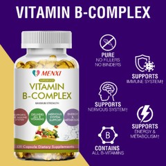 Vitamin B Complex Capsules B1, B2, B3, B5, B6, B12 with Biotin and Folic Acid US