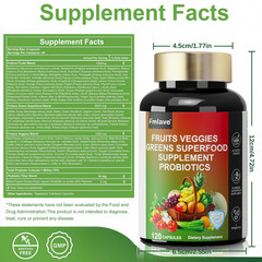 Super Fruit & Vegetable Supplements – Organic Whole Superfood & Probiotics 120ct
