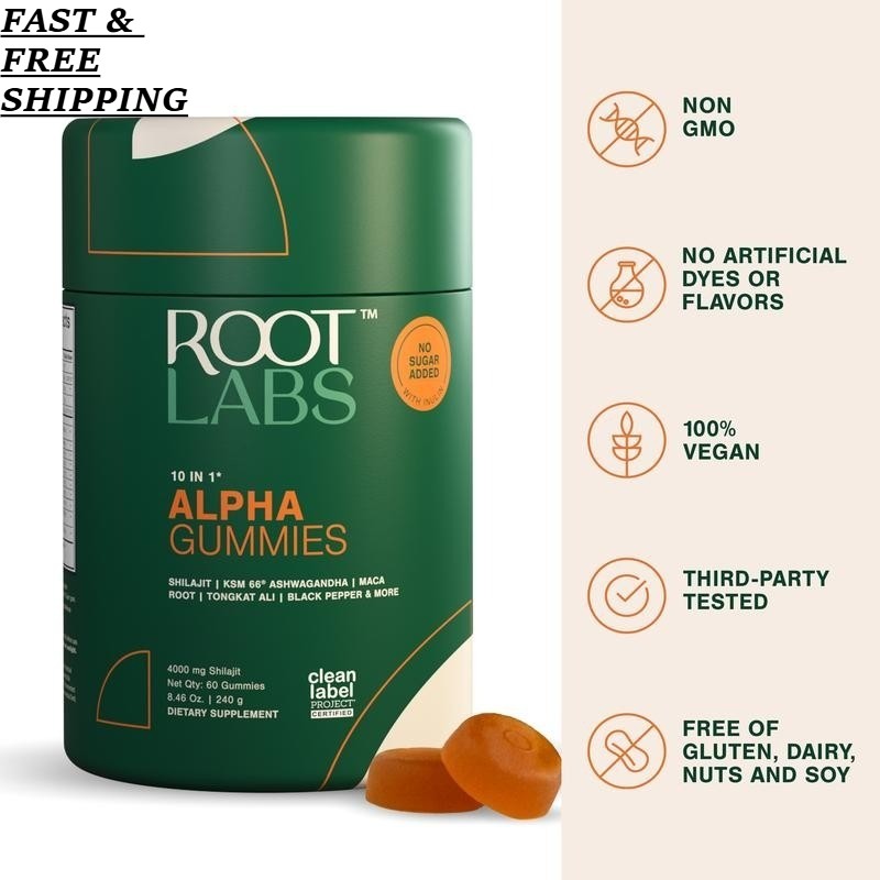 LUXRY Labs Root 10-1 Alpha Gummies | 4K mg Pure Shilajit & KSM-66 | 60 Gummies