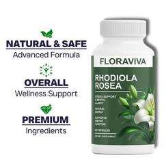 5-Pack Rhodiola Rosea Capsules Focus, Floraviva for Energy, – Mood