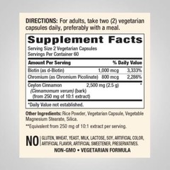 Ceylon Cinnamon 2500 Mg Plus Chromium Biotin Metabolism Heart Support, 120 Caps