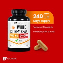 White Kidney Bean Extract 7,500 mg | 240 Capsules Pure Carb Blocker HEALTHFARE