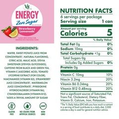 V8 Energy Zero Sugar Strawberry Lemonade, Gluten Free, 8 fl. oz. Can 6 Pack