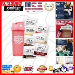 Meal Replacement Shake Variety Box With Pink Shaker, 7 Single-Serving Shake P…