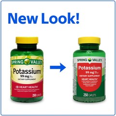 Spring Valley Potassium Caplets Dietary Supplement Value Size, 99 mg, 250 Count