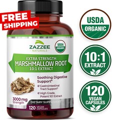USDA Organic Marshmallow Root 10:1 Extract, 3000 mg Strength, 120 Vegan Capsules