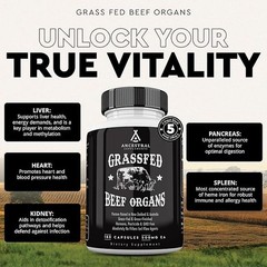 Grass Supplements Ancestral Fed Beef Organ Supplement – Non-GMO, 180 Capsules