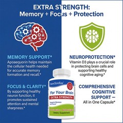 Extra Strength Brain Wellness Supplement, Vegan Non-GMO, 30/60/120 Capsules