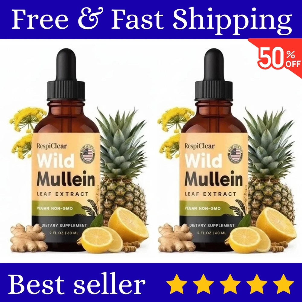 2 Pack RespiClear Wild Mullein Leaf Extract Liquid Drops Vegan Non-GMO Lemon