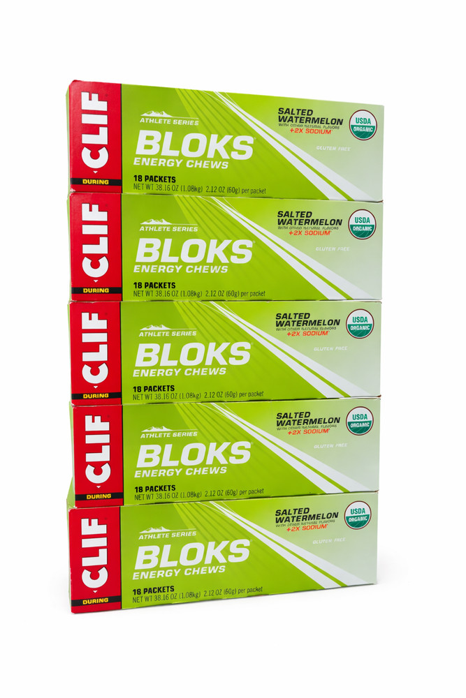 [5 BOXES] CLIF BLOKS – Salted Watermelon Flavor with 2X Sodium – Energy Chews