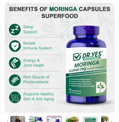 Moringa Capsules support good sleep, enhance energy and joint health 12000 mg
