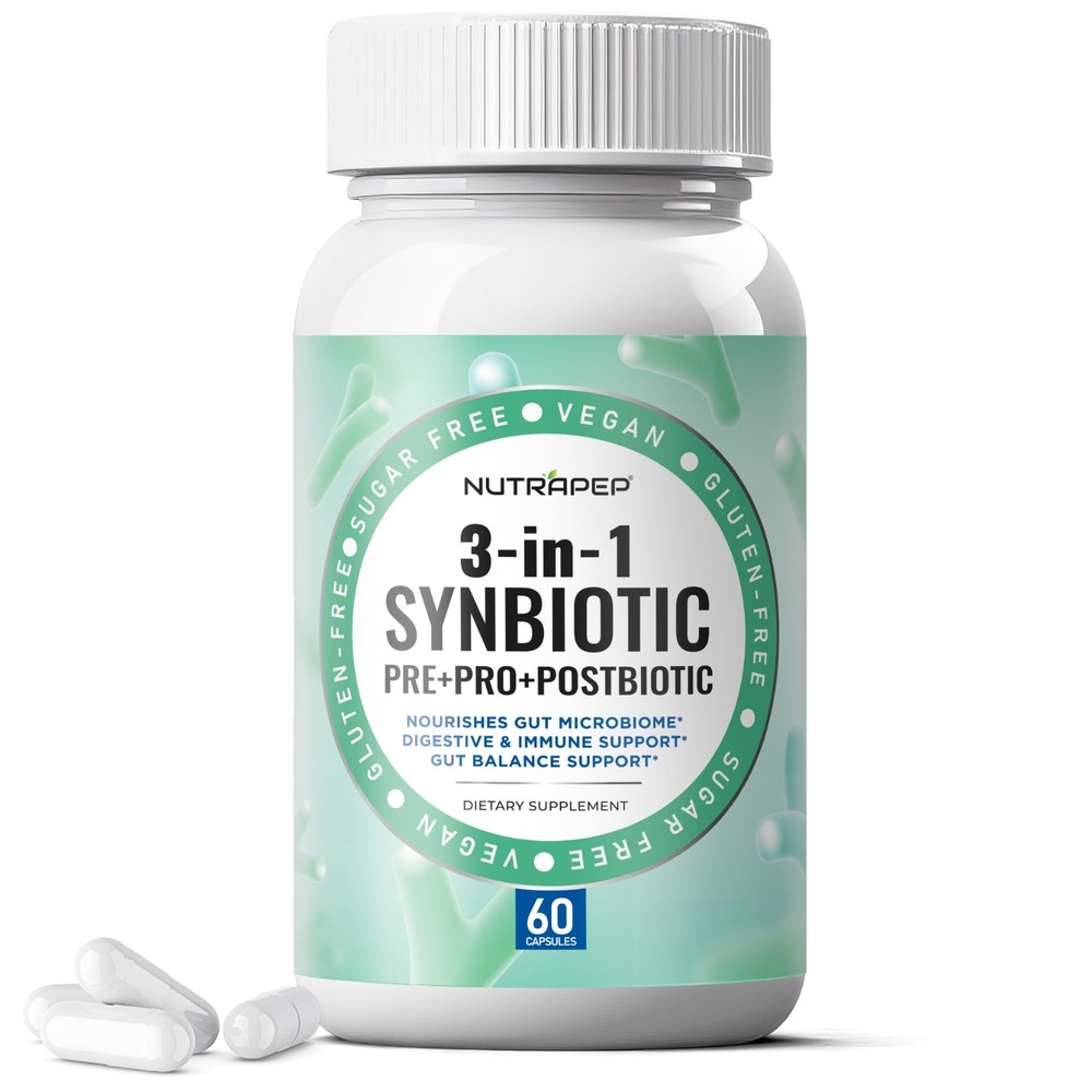 NutraPep Synbiotics Probiotic Prebiotic Postbiotic – Daily Gut Health Support