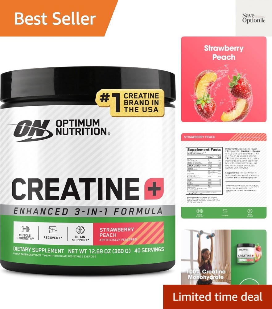 Creatine Monohydrate Plus Powder, Strawberry Peach Flavored Creatine Performa…