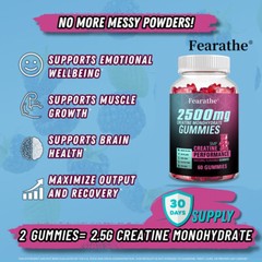 Creatine Monohydrate 2500mg- Increase Strength & Build Muscle, 60 Gummies